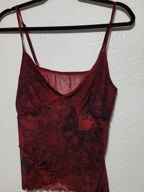 Sweet Lilac- Red Butterfly Print Mesh Tank Top